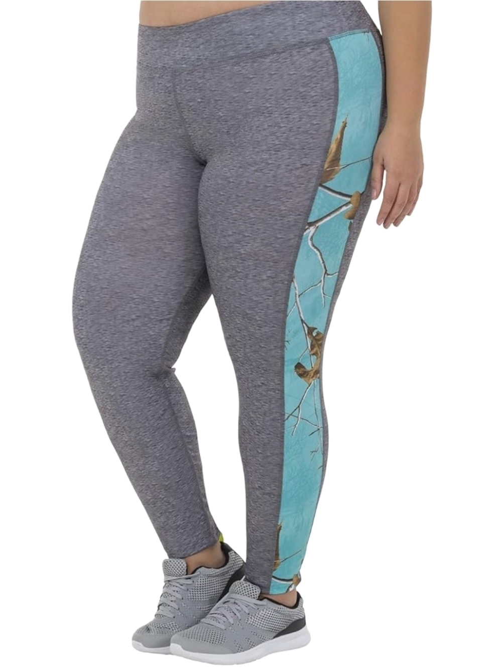 Realtree Gray Activewear Leggings with Aqua Leaf Print Side Panels Size 1X